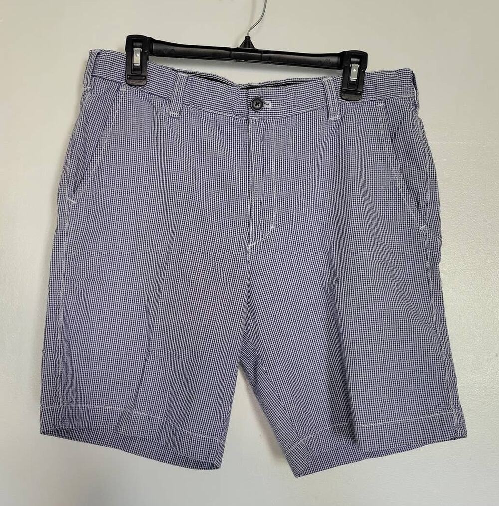 Izod Blue Checked Twill Shorts 9" Men Size 33 Flat Front Gingham